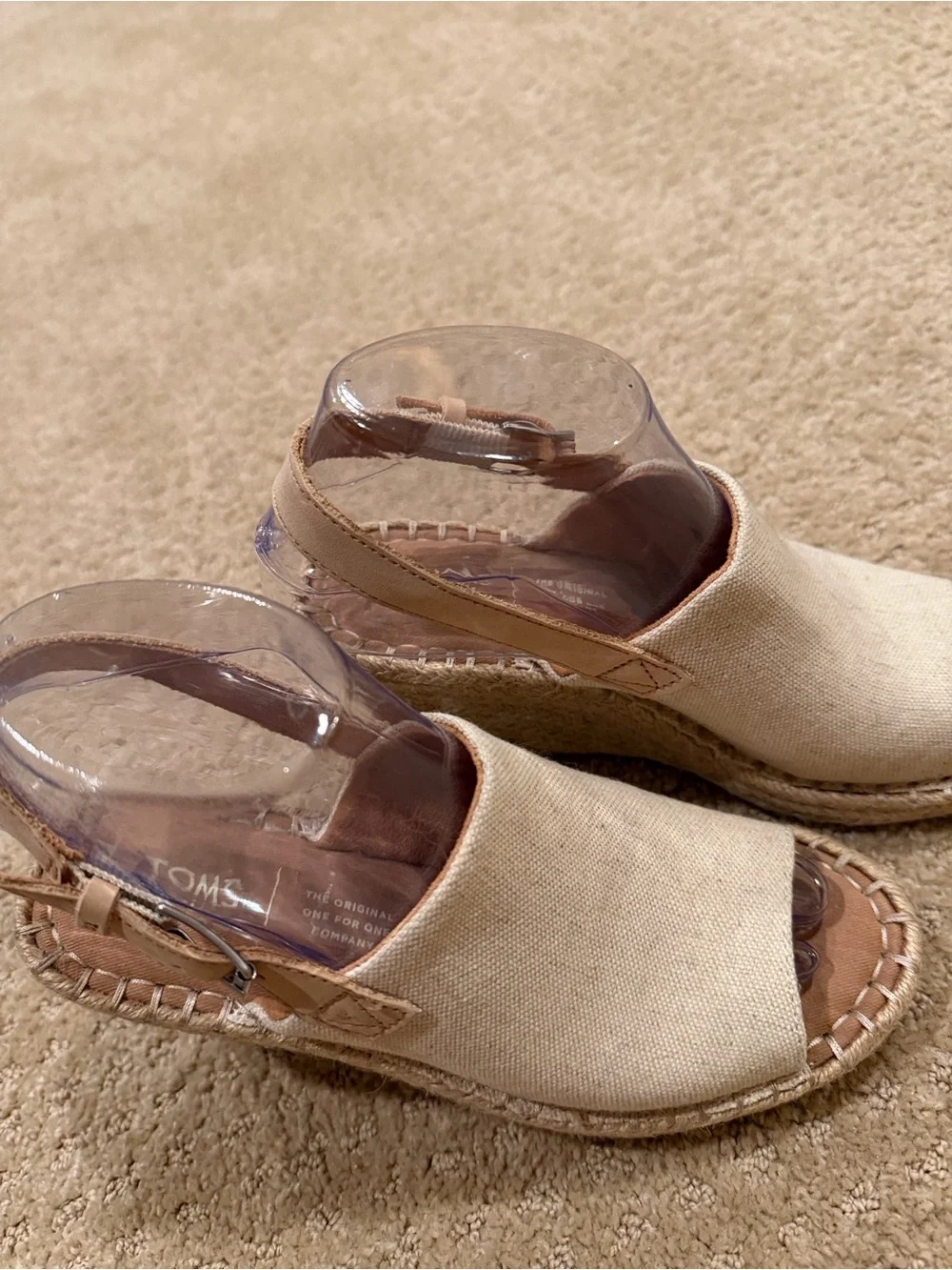 TOMS Beige Canvas Espadrille Wedge Slingback